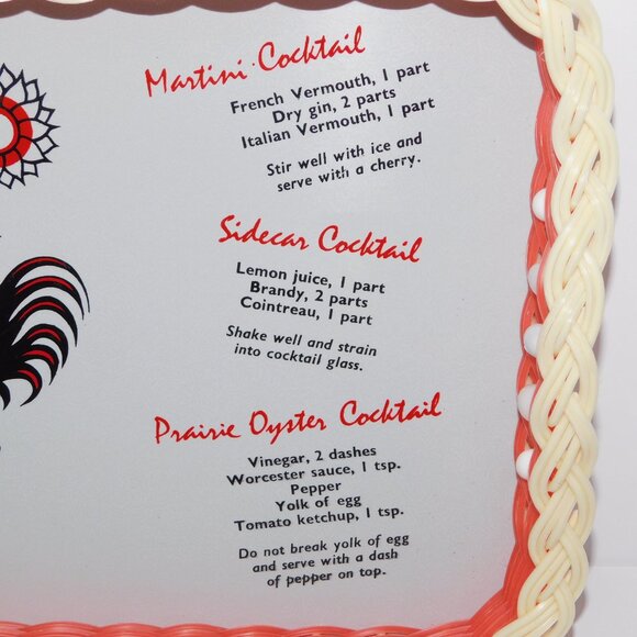 VTG Retro 60's Vinyl Roster Bird Kitschy Cocktail serving Recipe tray 16" x 20" - Picture 4 of 10
